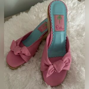 Lilly Pulitzer Vintage Pink Bow Tie Wedge Sandals Size 8.5